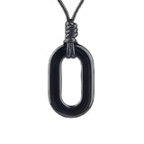 Hand-Polished Hollow O-Shape Gemstone Pendant, 25×40mm Adjustable Rope Necklace, Unique Natural Crystal Daily Wear Jewelry