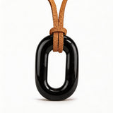 Hand-Polished Hollow O-Shape Gemstone Pendant, 25×40mm Adjustable Rope Necklace, Unique Natural Crystal Daily Wear Jewelry