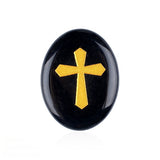 35x45MM Worry Healing Palm Stones for Meditation & Prayer with Gold Cross Design SP1904G-W17