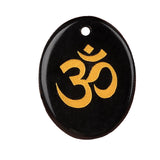 35x45mm Oval Natural Gemstone Pendant, 3D OM Symbol Engraved, Polished Crystal Disc Charm for DIY Spiritual Jewelry, Necklace Making