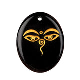 35x45mm Oval Natural Gemstone Pendant, Engraved Buddha's Contemplative Eye, Polished Crystal Disc Charm for Spiritual Jewelry, Necklace Making