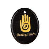 35x45mm Oval Natural Gemstone Pendant, Engraved " Hand", Polished Crystal Disc Charm for Spiritual Jewelry, Necklace Making