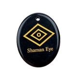 35x45mm Oval Natural Gemstone Pendant, Engraved "The Shaman's Eye", Polished Crystal Disc Charm for Spiritual Jewelry, Necklace Making