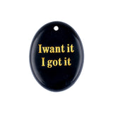Oval Gemstone Pendants, Engraved "I Want It I Got It" Inspirational Quote, Natural Stone Charm Pendants for DIY Jewelry Making, Necklace Bracelet Crafts, 35x45mm