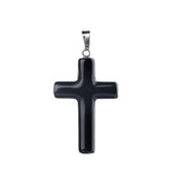 Black Obsidian Cross Pendant (27X40mm) Natural Gemstone Jewelry Necklace Earrings Keychain
