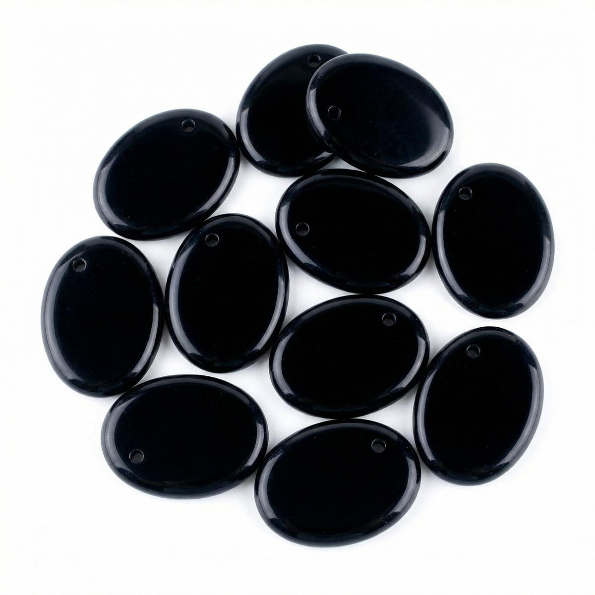 Black Obsidian 35×45mm Oval Gemstone Slice Pendant with Off-Center Drilled Hole – Natural Stone Charm for Necklaces, Bag Charms & Bookmarks