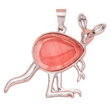 Silver Kangaroo Gemstone Pendant Keychain #KC1765 Animal Crsytal Key Chain
