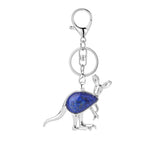 Silver Kangaroo Gemstone Pendant Keychain #KC1765 Animal Crsytal Key Chain