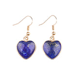 Natural Heart Gemstone Dangle Earrings - 15mm Polished Crystal Healing Pendant Charms, Dainty Gold Drop Earrings for Women & Girls