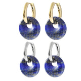 Natural 18MM Healing Gemstone Coin Pendant Drop Earrings for Women Stone Gold Dangle Ear Jewelry