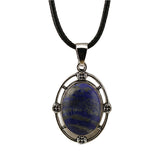 Silver Oval Gemstone Necklace 45CM Black Cord #SN1502S Crystal Pendant 13X18mm Cabs