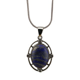 Silver Oval Gemstone Pendant Neckklace with Snake Chain #SN1502S