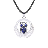 Silver Owl Gemstone Pendant Necklace #SN1759 Crescent Frame Cute Bird Animal Jewelry