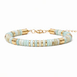 Natural Stone 6x3mm Disc Beaded Bracelet with Gold Spacers Adjustable Chain#SB3131