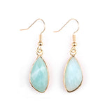 Gold Facted Teardrop Gemstone Pendant Dangle Earring for Women Girls