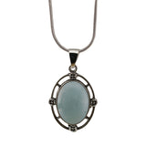 Silver Oval Gemstone Pendant Neckklace with Snake Chain #SN1502S