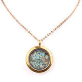 Round Gold Gawu Box Pendant with Chip Stone Stainless Steel Floating Locket Crystal Specimen Keepe Custom for Keepsakes & Healing Stones