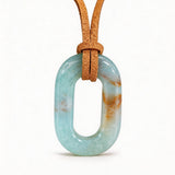 Hand-Polished Hollow O-Shape Gemstone Pendant, 25×40mm Adjustable Rope Necklace, Unique Natural Crystal Daily Wear Jewelry