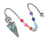 Chips Gemstone Tree of Life Resin Pendulum Wtih 7 Chakra Stone Chain hexagonal pyramid Pendant