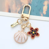 Cute Shell & Flower Enamel Keychain, Dainty Rhinestone Bag Charm, Small Fresh Pendant for Airpod Case, Best Friend Gift
