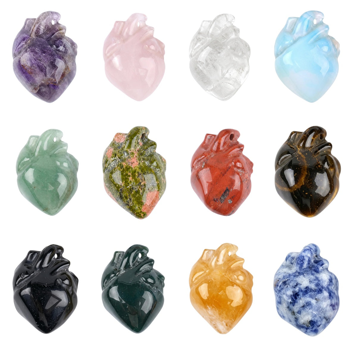 30MM Carved Gemstone Human Heart Figurine Pendant for Making Jewelry SP2043