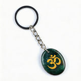 Oval Gemstone Disc Keychain– Carved with Custom Words & Symbol -"3D & OM"
