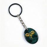 Oval Gemstone Disc Keychain– Carved with Custom Words & Symbol -"The Buddha's Contemplative Eye"