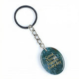 Oval Gemstone Disc Keychain– Carved with Custom Words & Symbol -Good Things Happen Everyday
