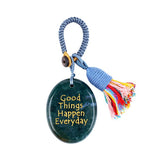 Natural Stone 35X45MM Oval Gemstone Pendant (#W07-Good Things Happen Everyday ) Tassel Keychain