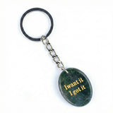 Oval Gemstone Disc Keychain– Carved with Custom Words & Symbol -I want it I got it