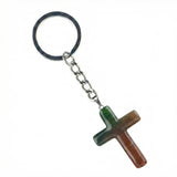 Handmade Natural Gemstone Cross Pendant Keychain, Carved Christian Cross Key Accessories for Women Men, Religious Gift, Jewelry Key Chain 27x40mm