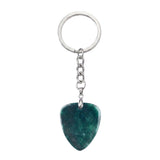 Natural Gemstone Guitar Pick Keychain with Simple Key Chain 27x32MM Crystal Pendant KC2030