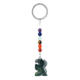 Gemstone Snal Pendant Keychain Hand Carved 25MM Animal Keyring 7 Chakra Beads Chain Accessories for Bag #KC2302S-A4