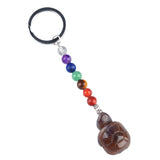 1 Inch Handmade Carved Tortoise Gemstone Pendant Keychain 7 Chakra Beads Chain #KC2312S-A4
