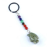 1 Inch Hand-Carved Penguin Gemstone Pendant Keychain 7 Chakra Beads Chain #KC2313S-A4
