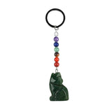 1.0 Inch Hand Carved Wolf Gemstone Pendant Keychain 7 Chakra Beads Chain #KC2314S-A4