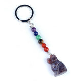 1.0 Inch Hand Carved Dog Gemstone Pendant Keychain 7 Chakra Beads Chain #KC2316S-A4
