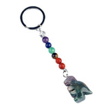 1.0Inch Handmade Craved Dinosaur Gemstone Pendant Keychain 7 Chakra Beads Chain #KC2318S-A4