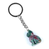 1.0Inch Handmade Craved Gemstone Cat Animal Pendant Keychain #KC2319-A1