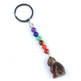 1.0Inch Handmade Craved Cat Gemstone Pendant Keychain 7 Chakra Beads Chain #KC2319S-A4