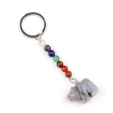 Gemstone Bear Pendant Keychain Hand Carved 25MM Animal Keyring 7 Chakra Beads Chain Accessories for Bag #KC2324S-A4