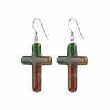 Natural Gemstone Cross Drop Earrings for Women – 27x40mm Tumbled Stone Pendant Earrings with Silver Hook, Religious Jewelry for Faith, Fashion & Daily Wear – Multiple Colors Available