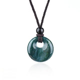 20MM Natural Gemstone Coin Pendant Necklace with Adjustable Rope Chain