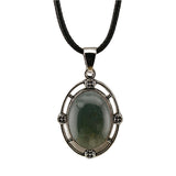 Silver Oval Gemstone Necklace 45CM Black Cord #SN1502S Crystal Pendant 13X18mm Cabs