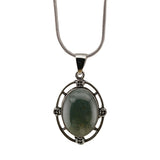 Silver Oval Gemstone Pendant Neckklace with Snake Chain #SN1502S