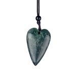 Long Heart Gemstone Pendant Necklace for Women Men Adjustable Black Rope