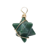 20mm Natural Gemstone Merkaba Star Pendant, Gold Wire Wrapped Crystal Charm for Jewelry Making