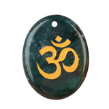 35x45mm Oval Natural Gemstone Pendant, 3D OM Symbol Engraved, Polished Crystal Disc Charm for DIY Spiritual Jewelry, Necklace Making