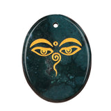 35x45mm Oval Natural Gemstone Pendant, Engraved Buddha's Contemplative Eye, Polished Crystal Disc Charm for Spiritual Jewelry, Necklace Making