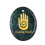 35x45mm Oval Natural Gemstone Pendant, Engraved " Hand", Polished Crystal Disc Charm for Spiritual Jewelry, Necklace Making